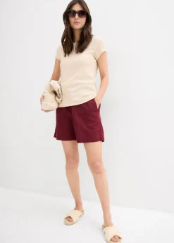 bonprix bonprix Pantalón corto con lino rojo avellana Online