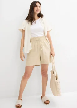 bonprix bonprix Pantalón corto con lino Arena claro Hot