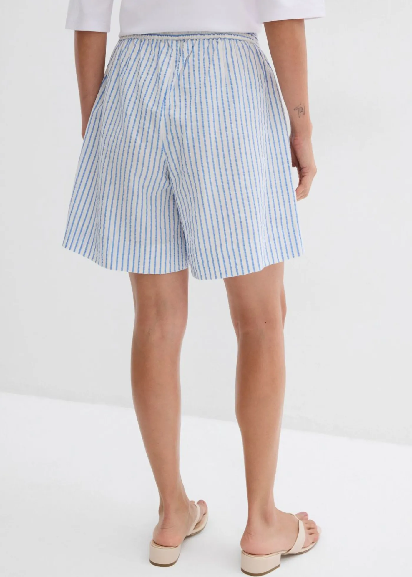 bonprix bonprix Pantalón corto de algodón puro azul provenzal-blanco lana rayas verticales Online