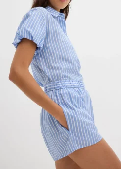 bonprix bonprix Pantalón corto de algodón puro Azul-blanco con rayas Discount