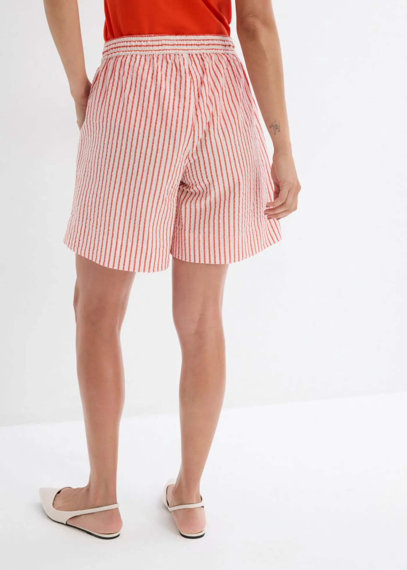 bonprix bonprix Pantalón corto de algodón puro rojo amapola-blanco lana rayas verticales Best
