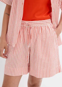 bonprix bonprix Pantalón corto de algodón puro rojo amapola-blanco lana rayas verticales Best