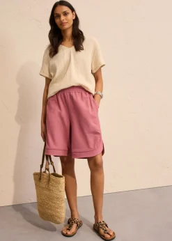 bonprix bonprix Pantalón corto de chándal de mezcla de algodón con corte ancho baya suave jaspeado Outlet