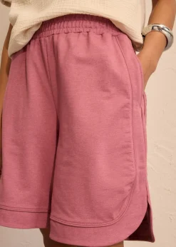 bonprix bonprix Pantalón corto de chándal de mezcla de algodón con corte ancho baya suave jaspeado Outlet