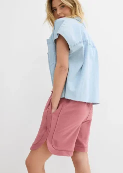 bonprix bonprix Pantalón corto de chándal de mezcla de algodón con corte ancho baya suave jaspeado Outlet