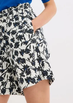 bonprix bonprix Pantalón corto de lino blanco lana-negro-azul genciana Outlet