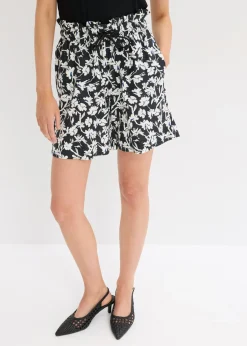 bonprix bonprix Pantalón corto de lino negro-blanco lana-azul genciana Sale