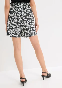 bonprix bonprix Pantalón corto de lino negro-blanco lana-azul genciana Sale
