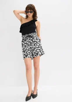 bonprix bonprix Pantalón corto de lino negro-blanco lana-azul genciana Sale