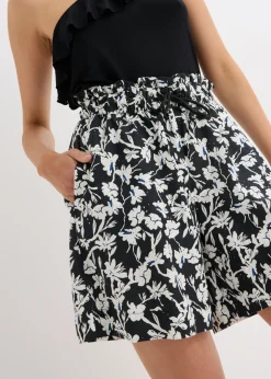 bonprix bonprix Pantalón corto de lino negro-blanco lana-azul genciana Sale