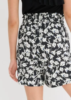 bonprix bonprix Pantalón corto de lino negro-blanco lana-azul genciana Sale