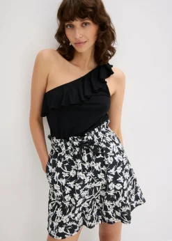 bonprix bonprix Pantalón corto de lino negro-blanco lana-azul genciana Sale