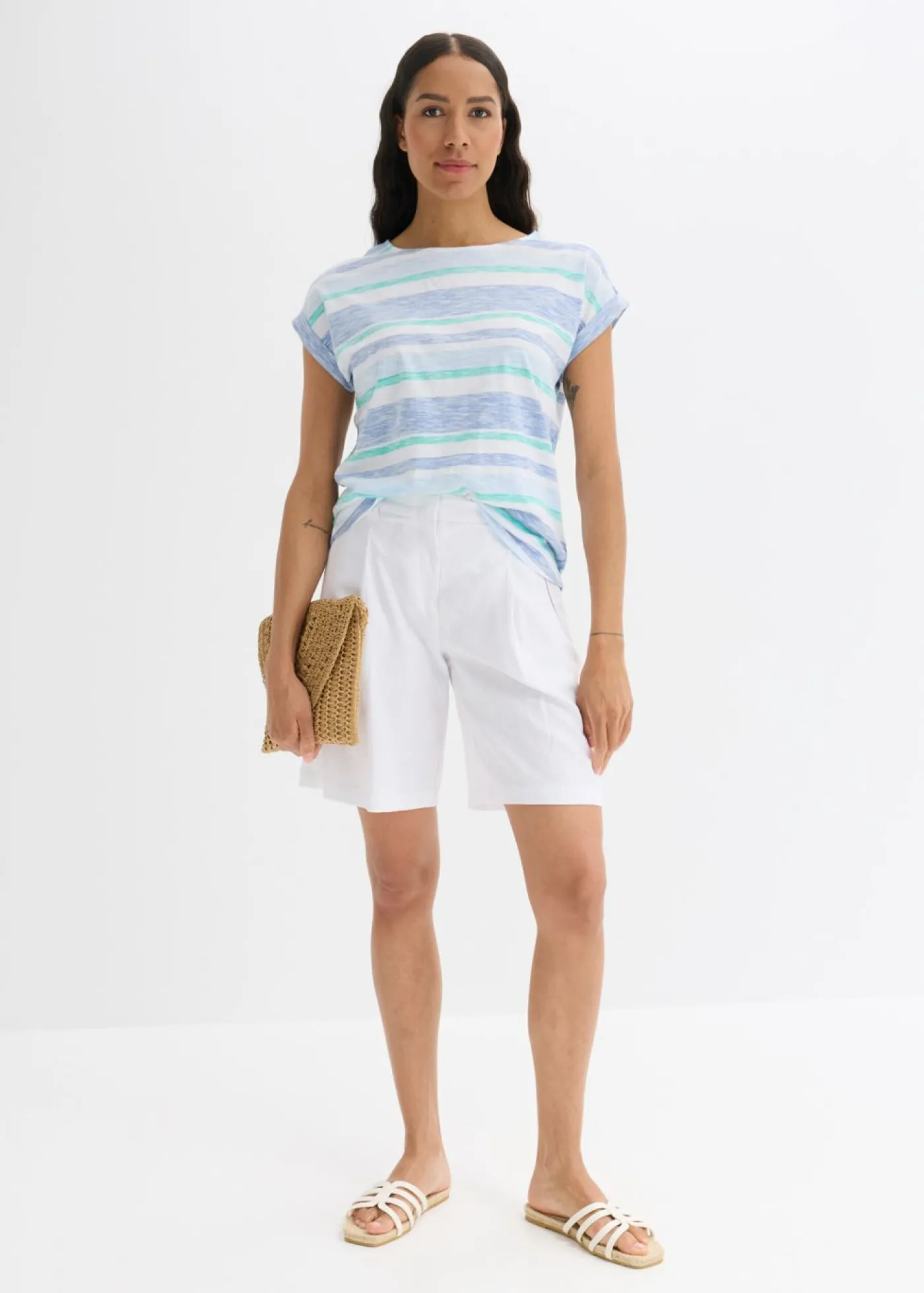 bonprix bonprix Pantalón corto de mezcla de lino ligero Blanco Sale