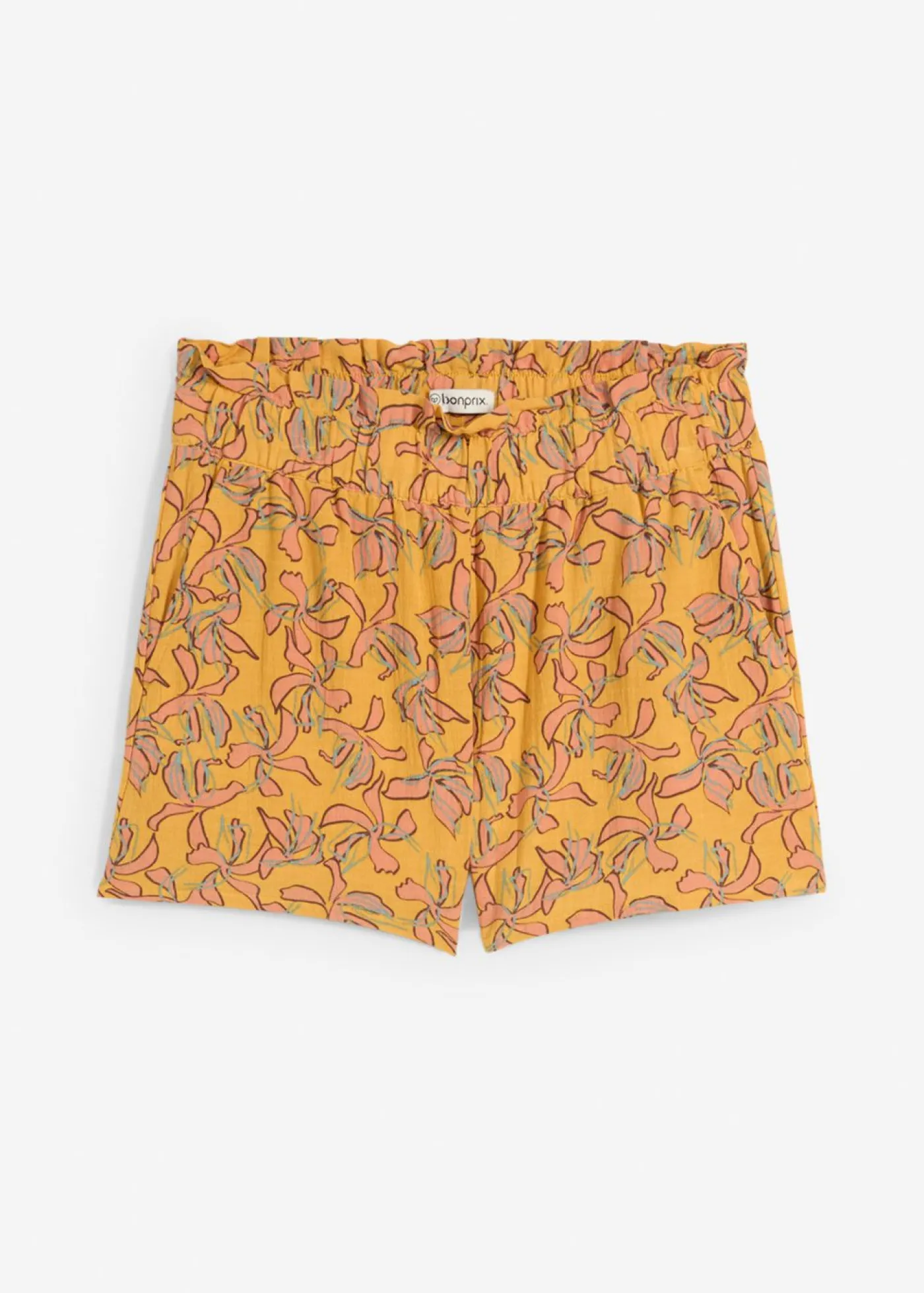 bonprix bonprix Pantalón corto de mezcla de viscosa y algodón miel-mandarina mate con flores Discount
