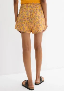 bonprix bonprix Pantalón corto de mezcla de viscosa y algodón miel-mandarina mate con flores Discount