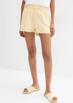 bonprix bonprix Pantalón corto de mezcla de lino vaporoso crudo rayas verticales Online
