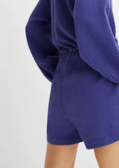 bonprix bonprix Pantalón corto de muselina de algodón puro Azul violáceo Sale