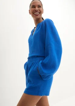 bonprix bonprix Pantalón corto de muselina de algodón puro Azur