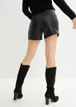 bonprix bonprix Pantalón corto de piel sintética Negro Sale