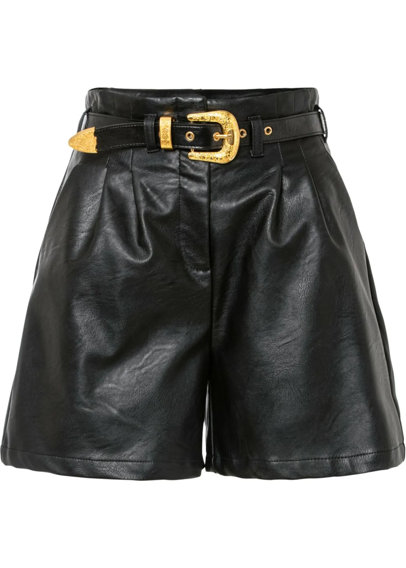 bonprix bonprix Pantalón corto de piel sintética con cinturón Negro Discount