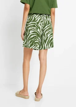 bonprix bonprix Pantalón corto de punto estampado cebra verde cactus/naranja oscuro Sale