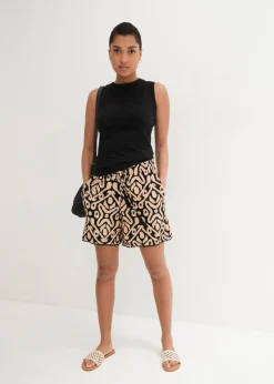 bonprix bonprix Pantalón corto de punto de mezcla de viscosa Negro/beige suave Hot