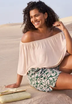 bonprix bonprix Pantalón corto de punto de mezcla de algodón elástico Verde oscuro Outlet