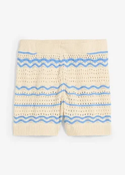 bonprix bonprix Pantalón corto de punto de mezcla de lino y algodón vaporoso marfil/azul provenzal con rayas