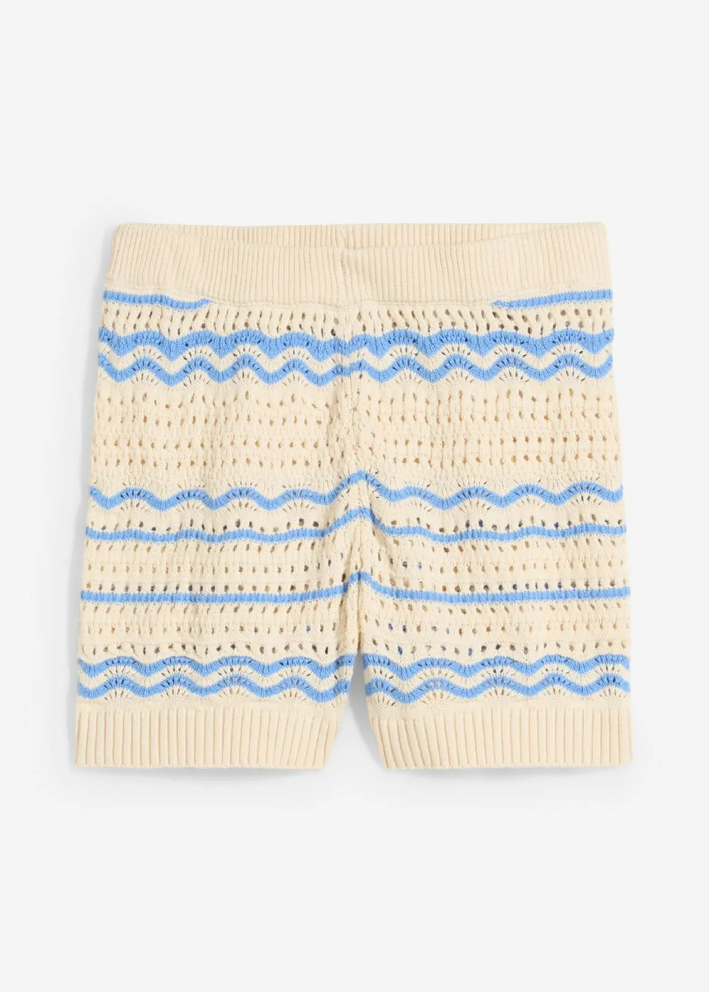 bonprix bonprix Pantalón corto de punto de mezcla de lino y algodón vaporoso marfil/azul provenzal con rayas