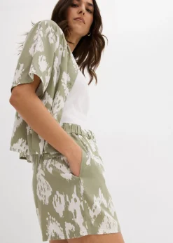 bonprix bonprix Pantalón corto de viscosa con cinturilla cómoda verde alga-blanco lana Best