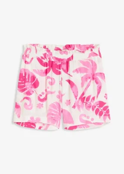 bonprix bonprix Pantalón corto de viscosa estructurada Blanco-fucsia de flores Best