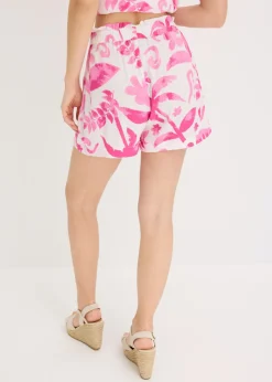 bonprix bonprix Pantalón corto de viscosa estructurada Blanco-fucsia de flores Best