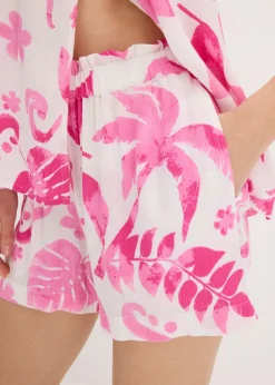 bonprix bonprix Pantalón corto de viscosa estructurada Blanco-fucsia de flores Best