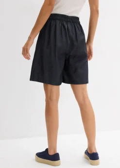 bonprix bonprix Pantalón corto sin cierre con mezcla de lino transpirable Azul oscuro denim Clearance