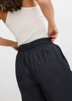 bonprix bonprix Pantalón corto sin cierre con mezcla de lino transpirable Azul oscuro denim Clearance