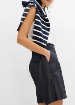 bonprix bonprix Pantalón corto sin cierre con mezcla de lino transpirable Azul oscuro denim Clearance