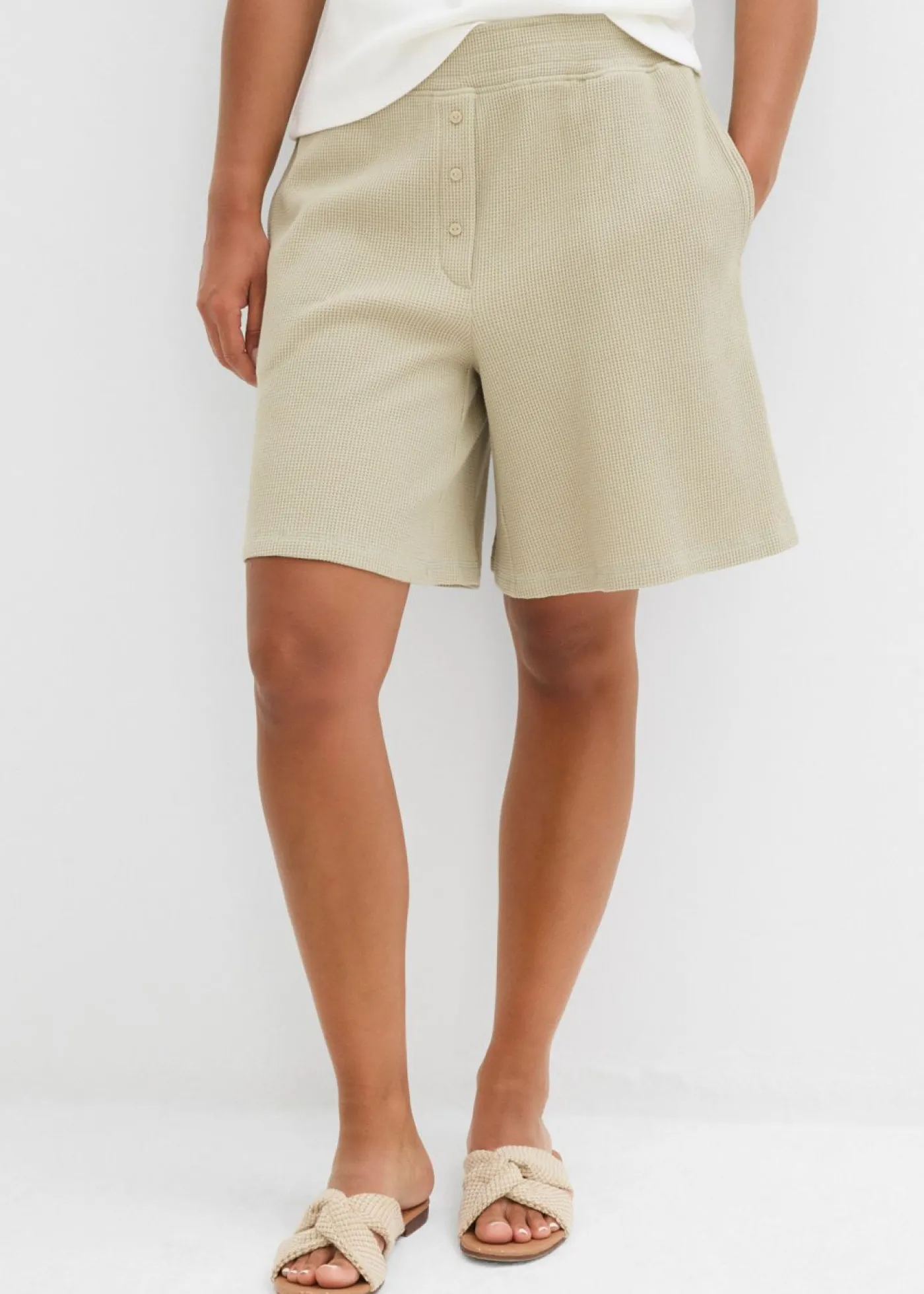 bonprix bonprix Pantalón corto sin cierre de algodón puro Verde aceite Outlet
