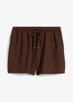 bonprix bonprix Pantalón corto sin cierre de crepé estructurado Marrón tierra Clearance
