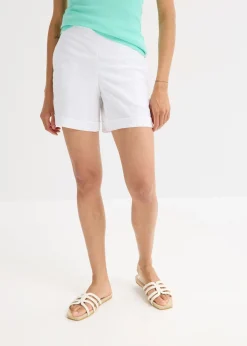 bonprix bonprix Pantalón corto sin cierre de mezcla de lino vaporoso Blanco Outlet