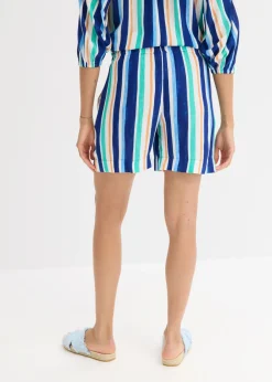 bonprix bonprix Pantalón corto sin cierre de viscosa fina azul ártico-azul claro-blanco con rayas Sale