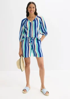 bonprix bonprix Pantalón corto sin cierre de viscosa fina azul ártico-azul claro-blanco con rayas Sale