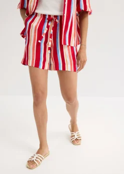 bonprix bonprix Pantalón corto sin cierre de viscosa fina rojo amapola-salmón claro-blanco con rayas Outlet