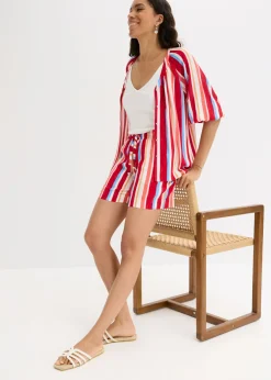 bonprix bonprix Pantalón corto sin cierre de viscosa fina rojo amapola-salmón claro-blanco con rayas Outlet