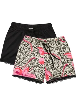 bonprix bonprix Pantalón corto (2 unidades) con encaje delicado estampado leo negro New