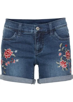bonprix bonprix Pantalón corto vaquero con bordado Azul con flores Best