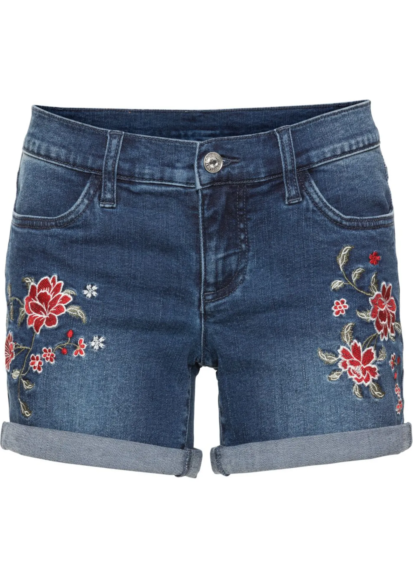 bonprix bonprix Pantalón corto vaquero con bordado Azul con flores Best
