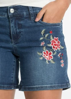bonprix bonprix Pantalón corto vaquero con bordado Azul con flores Best