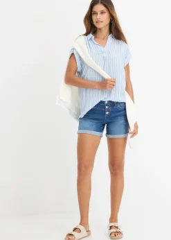 bonprix bonprix Pantalón corto vaquero con talle medio Azul vaquero desgastado