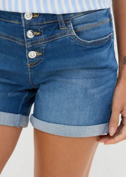 bonprix bonprix Pantalón corto vaquero con talle medio Azul vaquero desgastado
