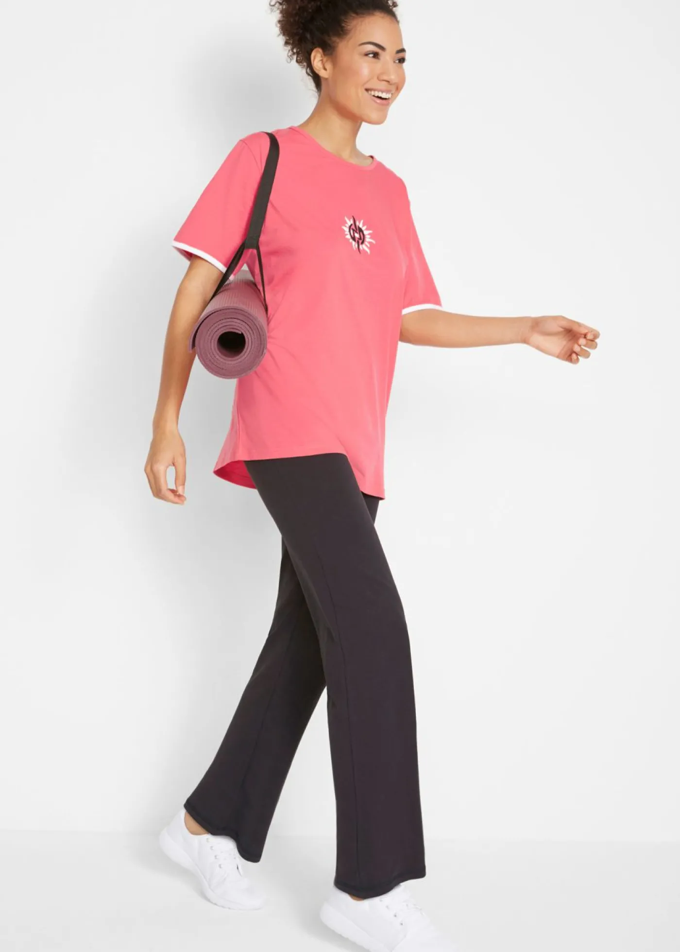 bonprix bonprix Pantalón de algodón acampanado Negro-azul genciana Best